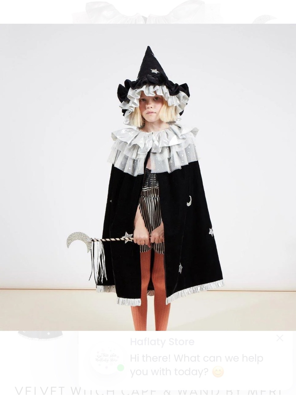 Meri Meri Velvet Black & Silver Witch Cape Costume